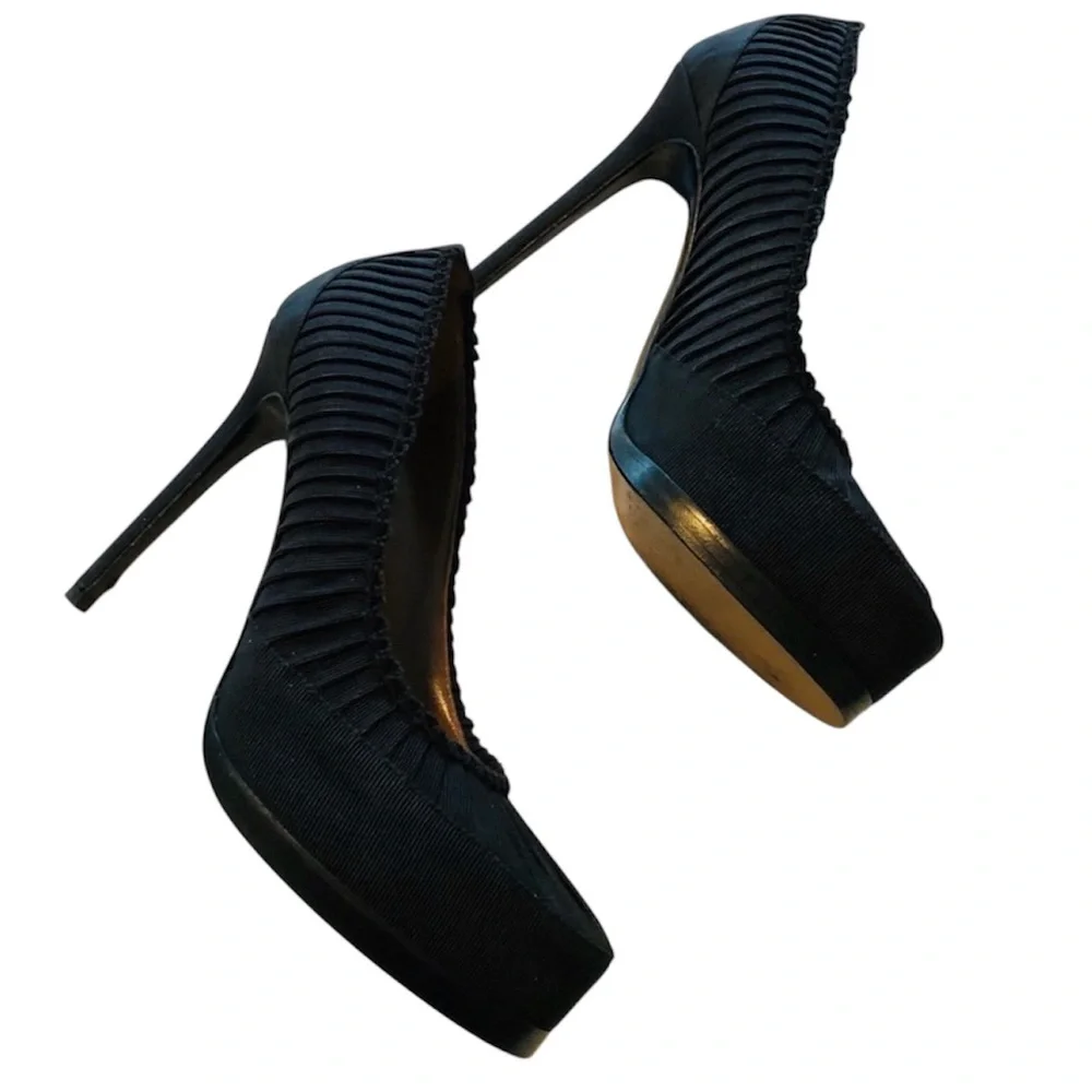 Tabitha Simmons Fabulous Platform Silk Pumps Stiletto Heels, sz 7.5/38